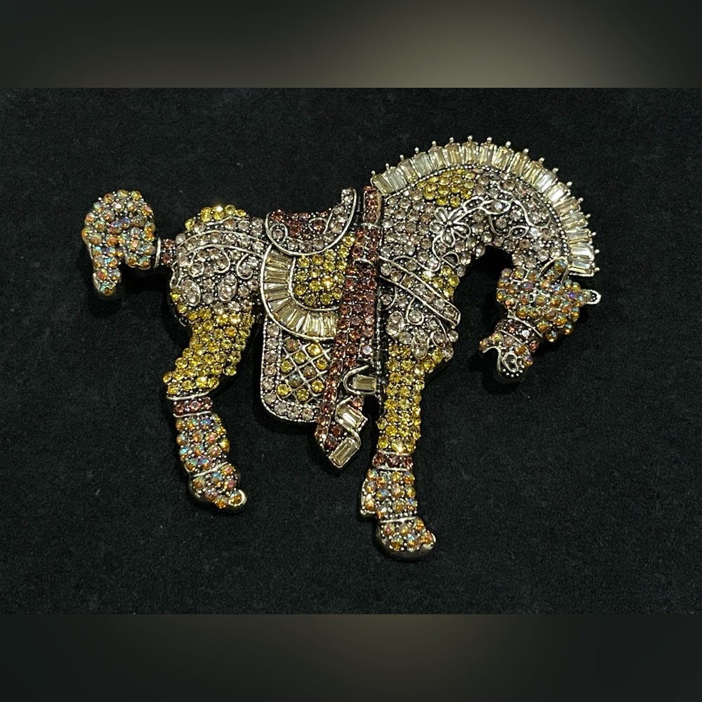 Vintage Gold and Yellow Rhinestone Horse Brooch
